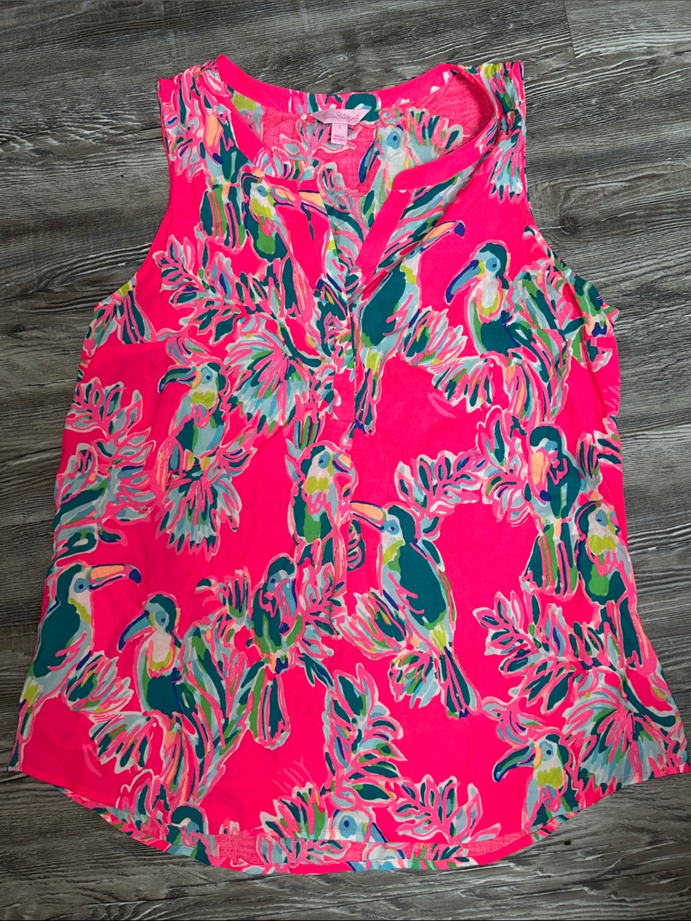 Lily Pulitzer Sleeveless Pink Tropical Toucan Print Top